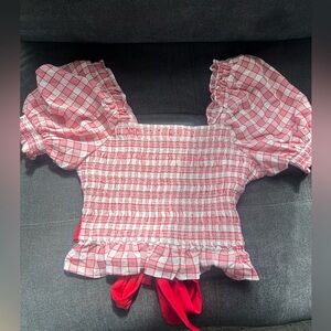 NWT Red Gingham Ruffle Puff Sleeve Cropped Top